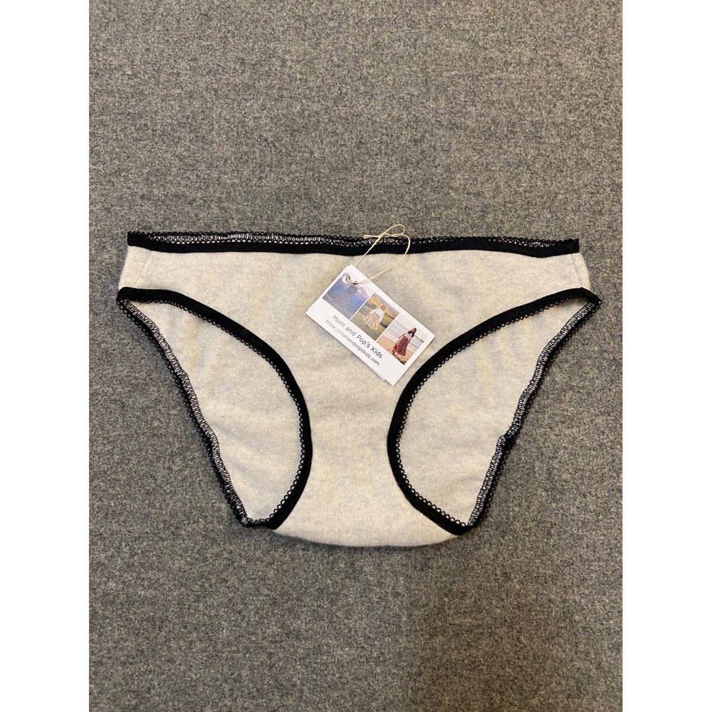 Womens Cashmere Mom and Pop's Kids Panties Size M/L Oatmeal Black Lace Trim